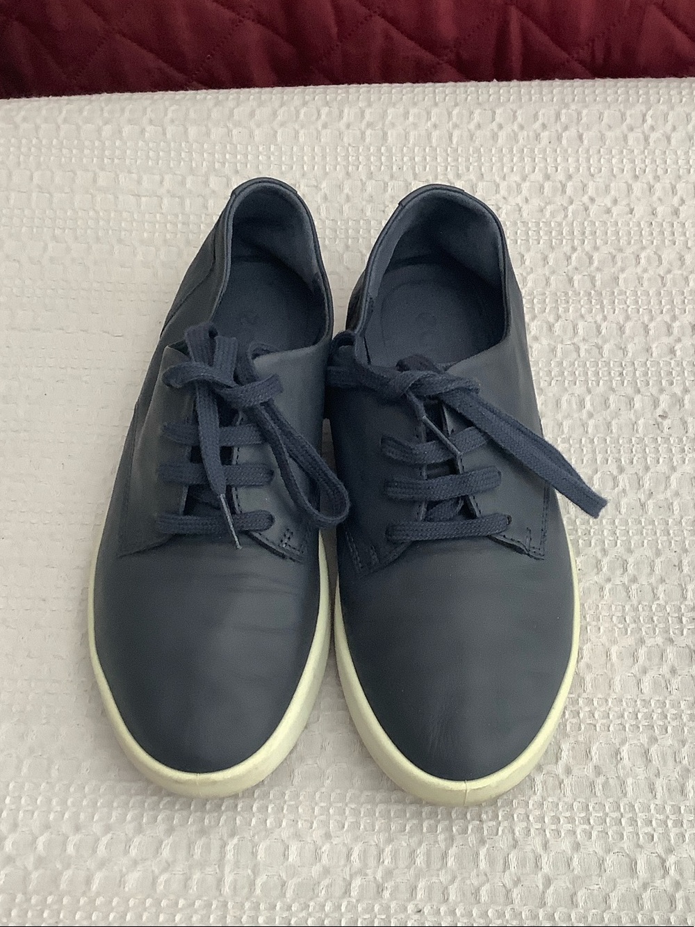 Ecco Navy Leather Lace-Up Sneakers with Cream Soles